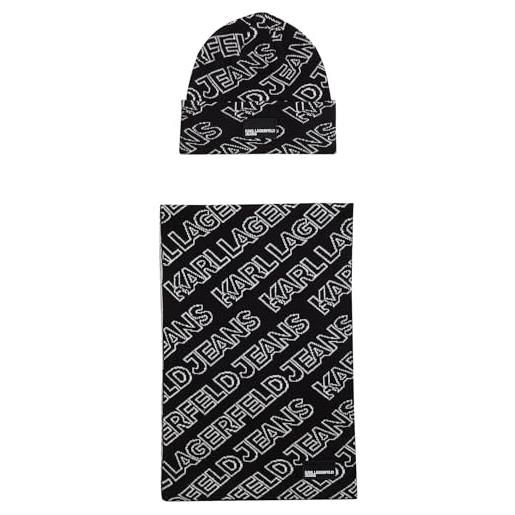 KARL LAGERFELD JEANS jeans karl lagerfeld, uomo, berretto con sciarpa monogramma gp, nero, one size