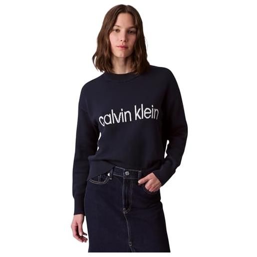 Calvin Klein donna pullover graphic in cotone, blu (dark sapphire), s