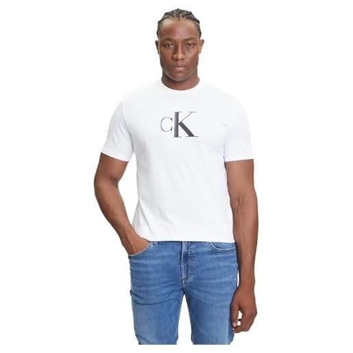 Calvin Klein uomo t-shirt maniche corte center monogram classic in cotone, bianco (brilliant white), xl