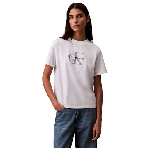 Calvin Klein donna t-shirt maniche corte hero classic monologo tee con scollo rotondo, bianco (brilliant white), m
