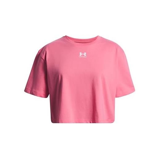 Under Armour bambina rival short sleeve, maglietta manica corta morbida e comoda, t-shirt sportiva traspirante per allenamento, educazione fisica e atletica leggera, super pink/white, ymd
