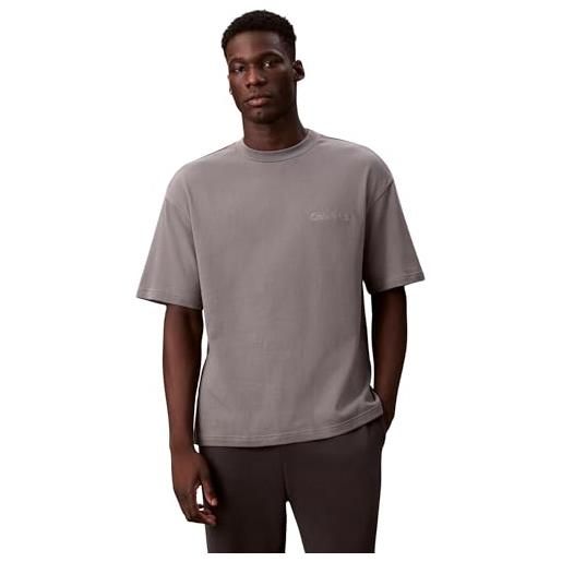 Calvin Klein uomo t-shirt maniche corte crew neck wide fit, grigio (smoke screen), m