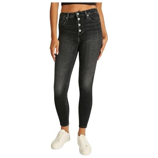 Calvin Klein donna jeans high rise super skinny ankle con chiusura a bottoni, nero (denim black), 28w