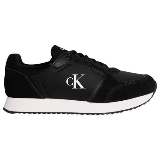 Calvin Klein uomo sneakers running retro sock lace up con logo, nero (black/bright white), 40