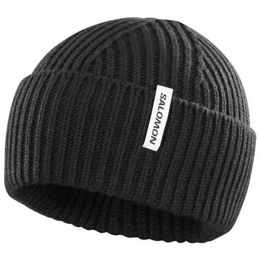 Salomon snowbird beanie, warm running cap for hiking, trail running, outdoor sports unisex, deep black, one size fits all