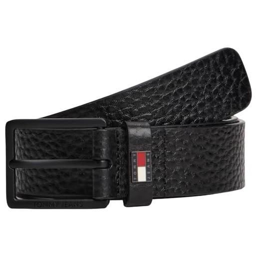 Tommy Jeans uomo cintura elevated flag 3,5 cm cintura in pelle, nero (black), 80 cm