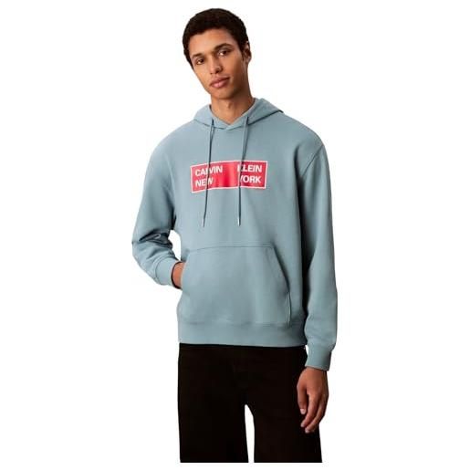 Calvin Klein uomo felpa con cappuccio terry box graphic regular fit, blu (smoke blue), m
