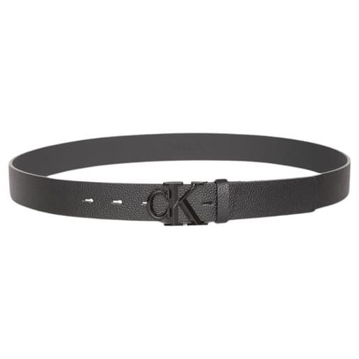 Calvin Klein uomo cintura buckle 3,2 cm con fibbia con monogramma, nero (black/matte black), 90 cm