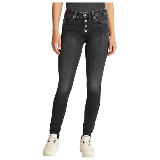 Calvin Klein donna jeans mid rise skinny con chiusura a bottoni, nero (denim black), 32w/26l