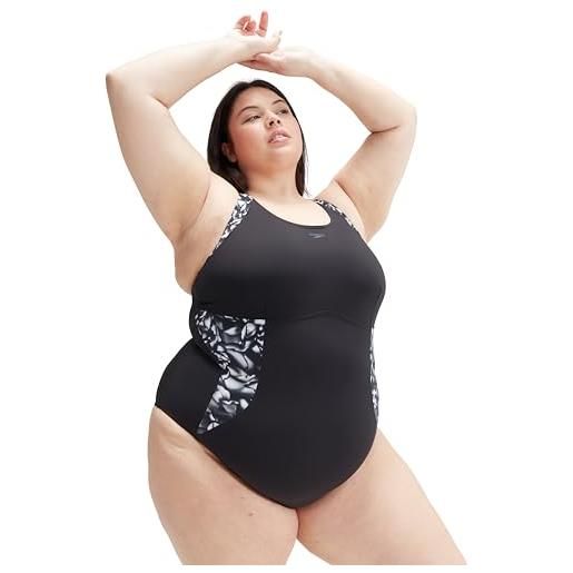 Speedo printed orchid. Lustre costume intero per donna, nero/carboncino/bianco, 44 eu