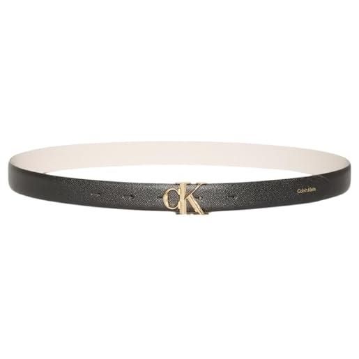 Calvin Klein donna cintura facet buckle 2,5 cm pebble con fibbia con monogramma, nero (black/chateau), 75 cm