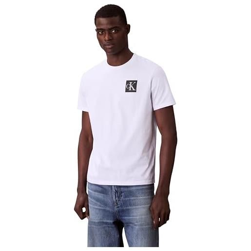 Calvin Klein uomo t-shirt maniche corte gradient monogram logo in cotone, bianco (brilliant white), xs