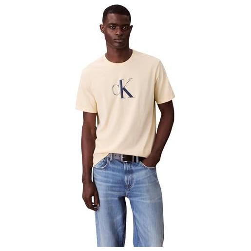 Calvin Klein uomo t-shirt maniche corte center monogram classic in cotone, giallo (sunlight), xl