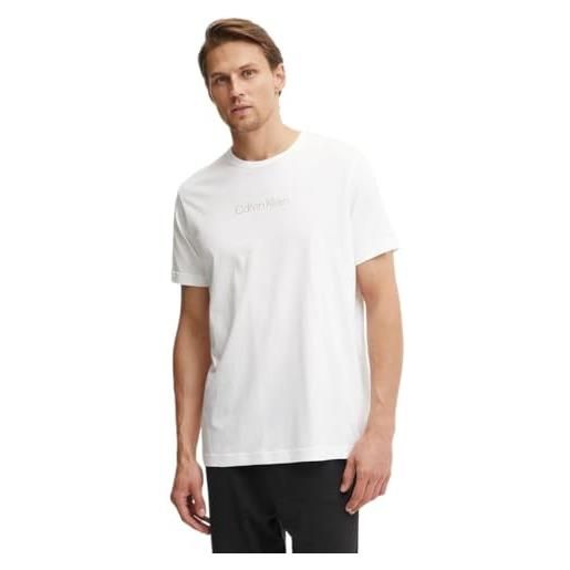 Calvin Klein uomo t-shirt maniche corte crew neck scollo rotondo, bianco (classic white w/deep lagoon logo), m