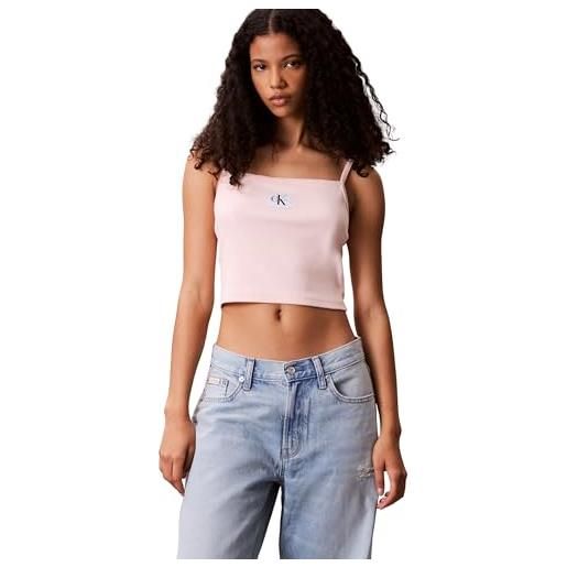 Calvin Klein donna canotta woven label cami a costine, rosa (cloud pink), xs