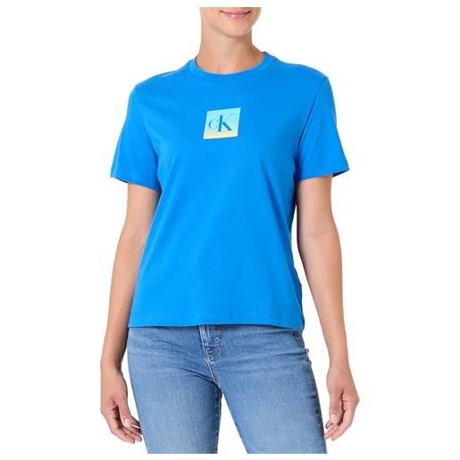 Calvin Klein donna t-shirt maniche corte classic fit tee in cotone, blu (cobalt blue), s