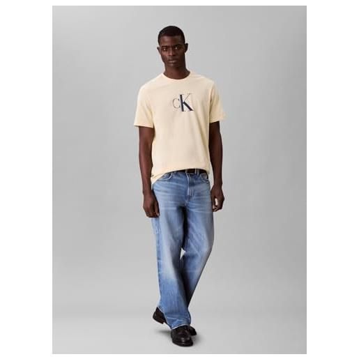 Calvin Klein uomo t-shirt maniche corte center monogram classic in cotone, giallo (sunlight), l