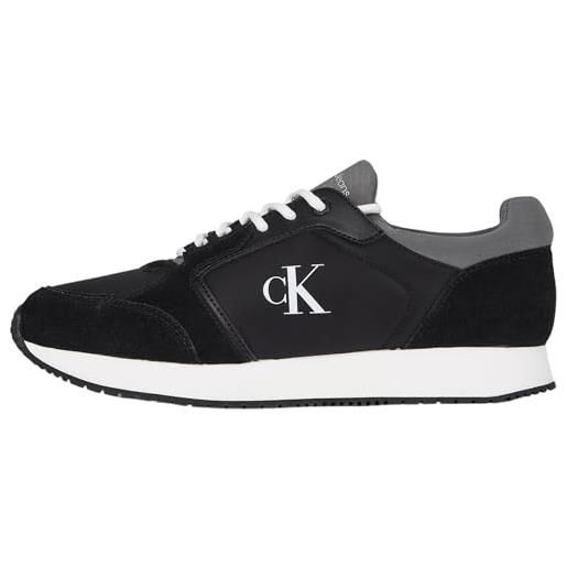 Calvin Klein uomo sneakers running sock laceup eleganti, multicolor (black/charcoal grey/bright white), 46