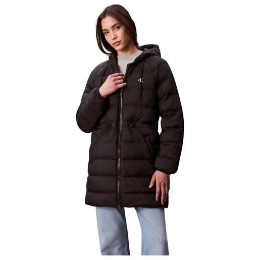 Calvin Klein donna cappotto piumino lightweight logo mid length con cappuccio, nero (black), xl