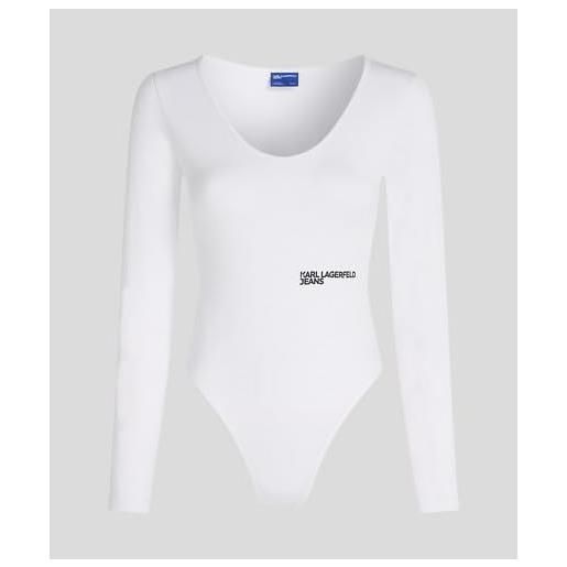 KARL LAGERFELD JEANS jeans karl lagerfeld, donna, body a maniche lunge, scollo girocollo, vestibilità aderente, bianco, xs