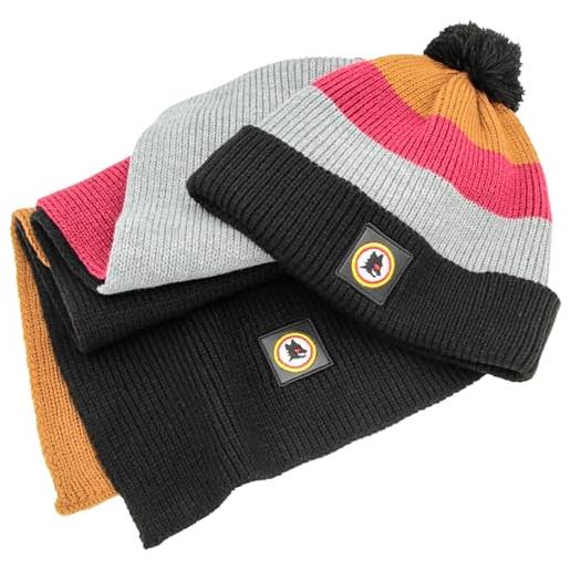 AS Roma set adults lupetto logo leather patch knitted skipper beanie & scarf