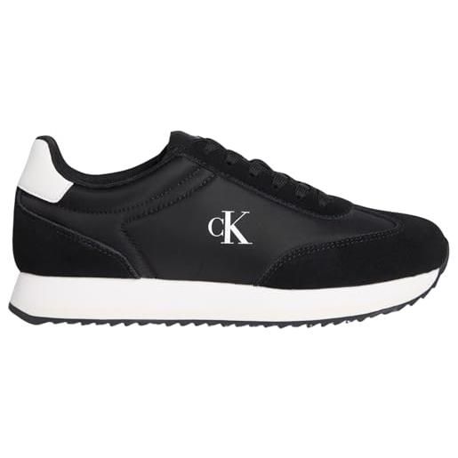Calvin Klein donna sneakers running laceup in pelle, nero (black/bright white), 39
