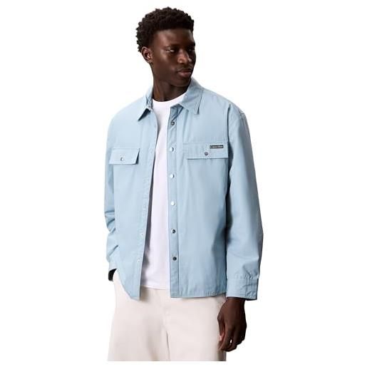 Calvin Klein uomo giacca-camicia cotton filled con bottoni a pressione, blu (stone blue), xxs