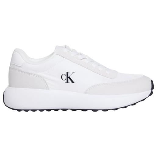 Calvin Klein donna sneakers running logo in pelle, bianco (bright white/black), 41