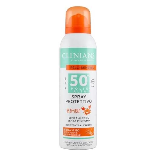 CLINIANS | spray protettivo bimbi spf50+, con aloe e vitamina e, 150ml