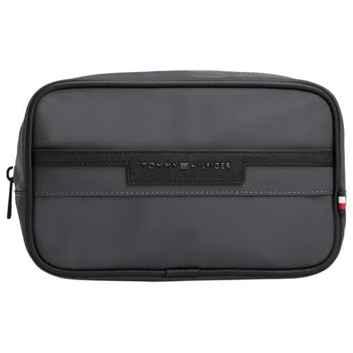 Tommy Hilfiger uomo beauty case repreve washbag con logo, grigio (dark grey), taglia unica