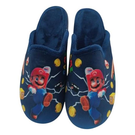 HECHO EN ESPAÑA pantofole da casa per bambini, sbattute, comode, leggere, mario premium blu marino, 35 eu