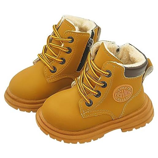 Happy Cherry stivali da neve ragazzi ragazze pelle scarpe invernali bambini stivaletti impermeabili antiscivolo scarponcini inverno suola morbida in gomma resistente esterno marrone 22 eu