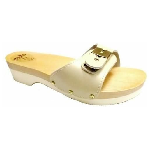 M.a.u.r.i. zoccoli da donna micro legno con fibbia - made in italy beige