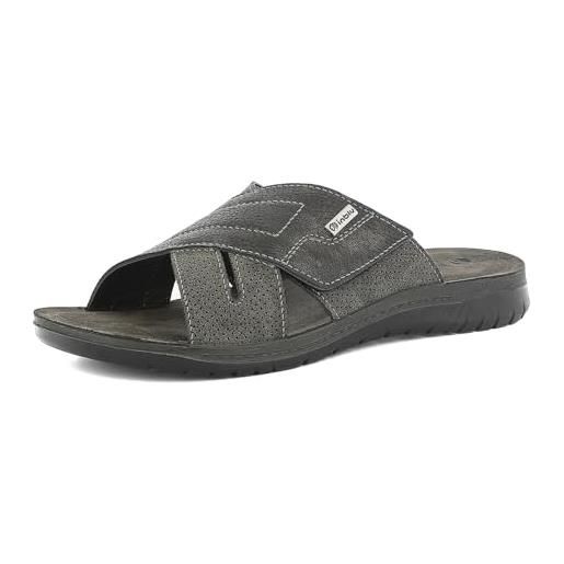 inblu ciabatte uomo con incrocio e chiusura a strappo, plantare in vera pelle