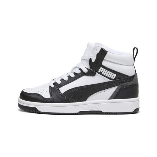 PUMA rebound v6 mid jr, scarpe da ginnastica unisex - bambini e ragazzi, puma white puma black, 36 eu