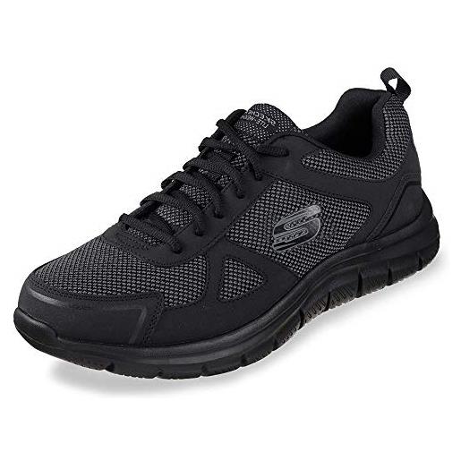 Skechers track bucolo, scarpe running uomo, black leather mesh trim, 47.5 eu