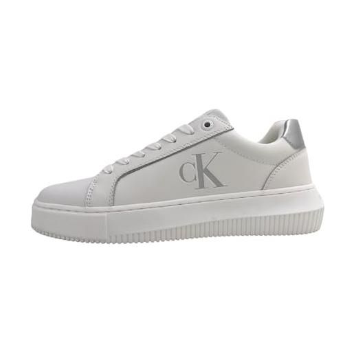 Calvin Klein donna sneakers con suola preformata chunky laceup profilo basso, bianco (bright white/silver), 37