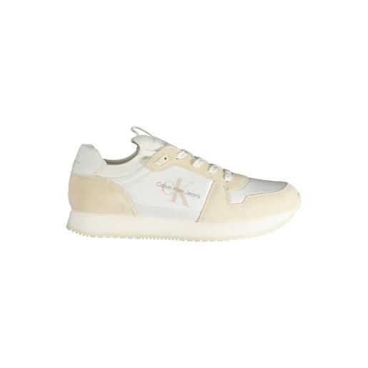 Calvin Klein jeans uomo sneakers da runner nylon leather scarpe sportive, bianco (bright white/eggshell), 42