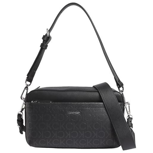 Calvin Klein donna borsa a tracolla must double straps camera con stampa con logo, nero (black), taglia unica