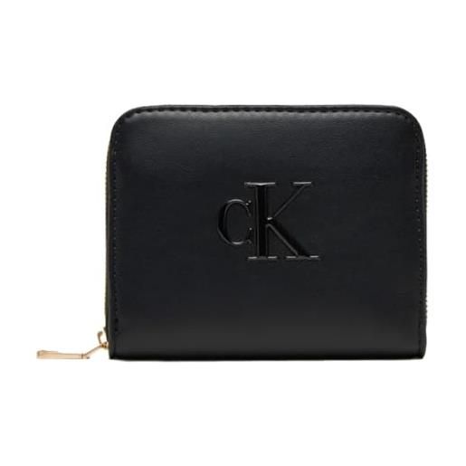 Calvin Klein raised ck medium zip around lv04f1026g, portafogli donna, black (black), taglia unica