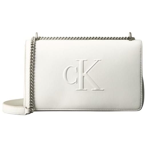 Calvin Klein donna borsa a tracolla sculpted flap con tracolla a catenella, bianco (lily white), taglia unica