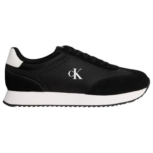 Calvin Klein uomo sneakers running retro lace up in pelle, nero (black/bright white), 43