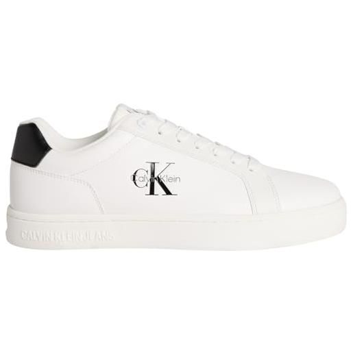 Calvin Klein uomo sneakers con suola preformata classic mono in pelle, bianco (bright white/black), 42