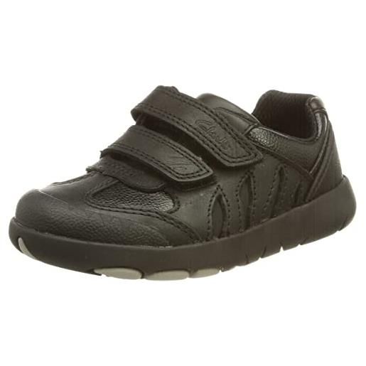 Clarks rex stride t, scarpe da ginnastica, bambine e ragazze, pelle nera, 25.5 eu larga