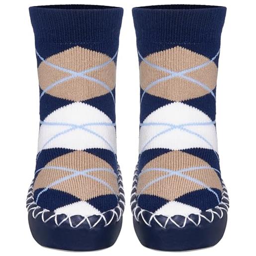 Playshoes pantofole da cottage unisex - bambini e ragazzi, blu (karo), 23/26 eu