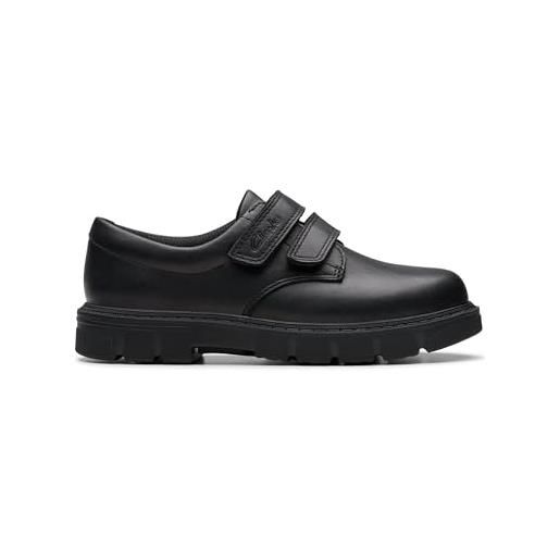 Clarks boy's lorcam loop k oxford flat, pelle nera, 32.5 eu