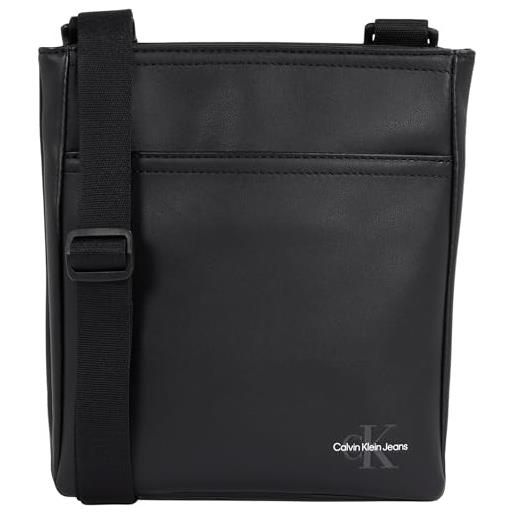 Calvin Klein uomo borsa a tracolla mono logo flat pack in pelle sintetica, nero (black), taglia unica