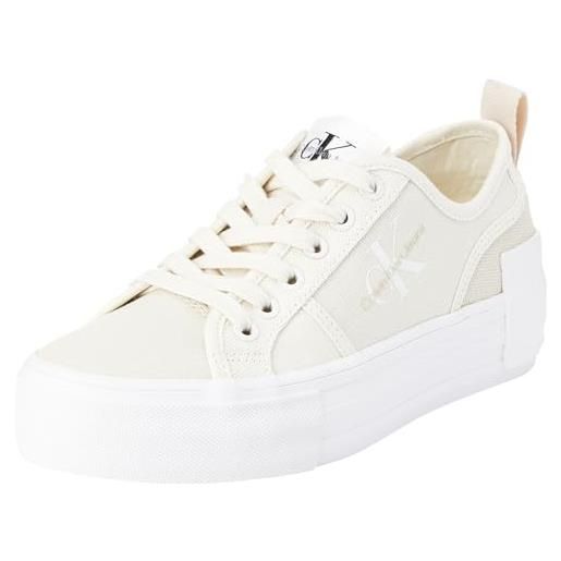 Calvin Klein jeans sneakers vulcanizzate donna bold low con zeppa, bianco (creamy white/eggshell), 40