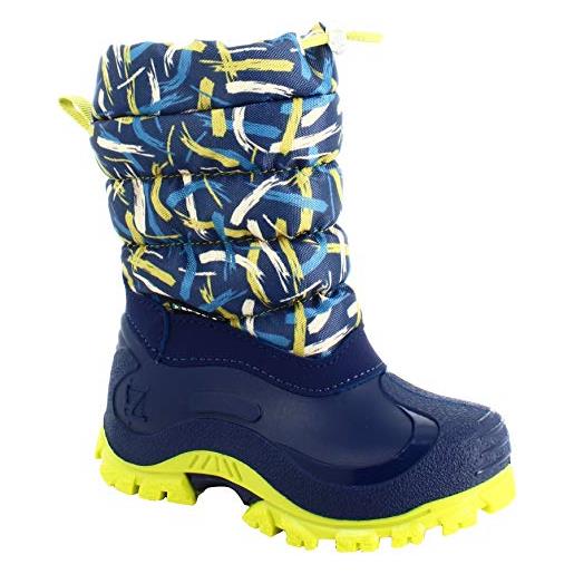 Spirale sydney stivali da neve per bambini, stivali per bambini con tomaia idrorepellente e imbottitura in pile isolante, chiusura con collo aggiustabile con laccio, blue/lime, 32 eu