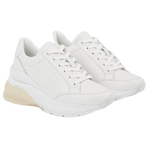 Calvin Klein wedge runner lace up wn yw0yw01172, sneaker con suola spessa donna, bianco (bright white/black), 39 eu